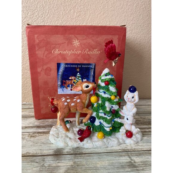 1998 Christopher Radko Surrounded by Friends Figurine Deer Rabbit Tree in Box - Picture 1 of 16